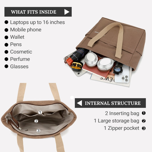 ISLAND ELEPHANT Japanese Canvas Bag Waterproof Tote bag,Spacious for 15'' Laptop Folder