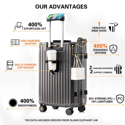 ISLAND ELEPHANT CAREFREE MAX Aluminum Frame Luggage Travel Bag Suitcase With Cup Holder USB Maleta