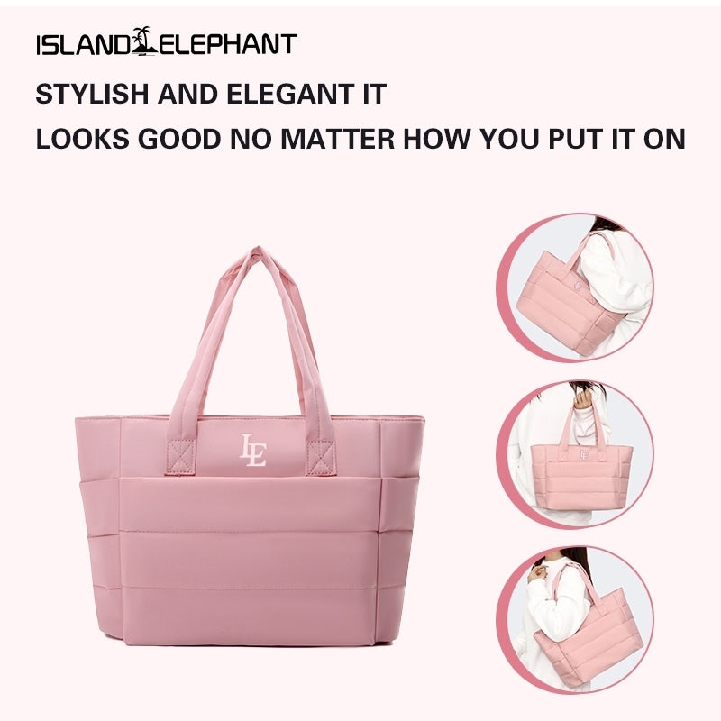 ISLAND ELEPHANT Tote Bag for Women Lightweight Puffy Shoulder Bag Waterproof And Easy To Clean