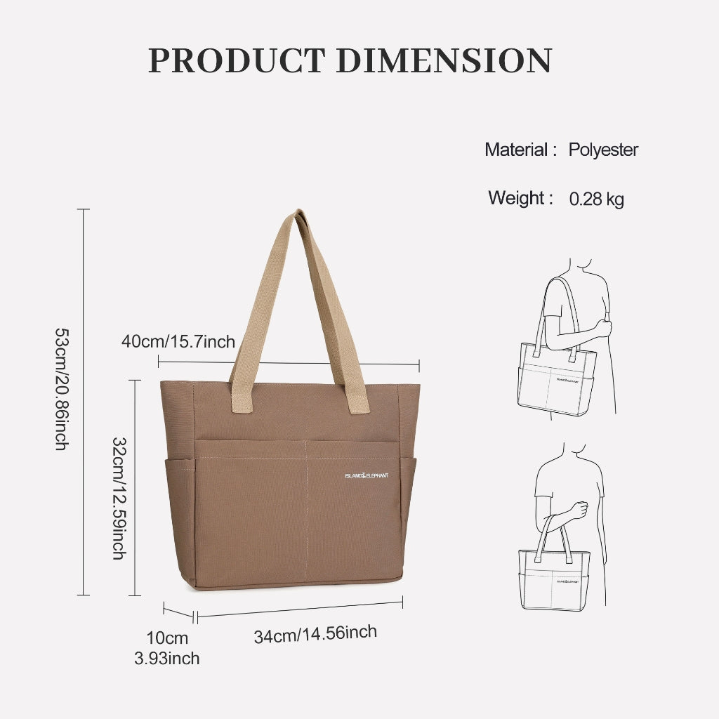 ISLAND ELEPHANT Japanese Canvas Bag Waterproof Tote bag，Spacious for 15'' Laptop Folder
