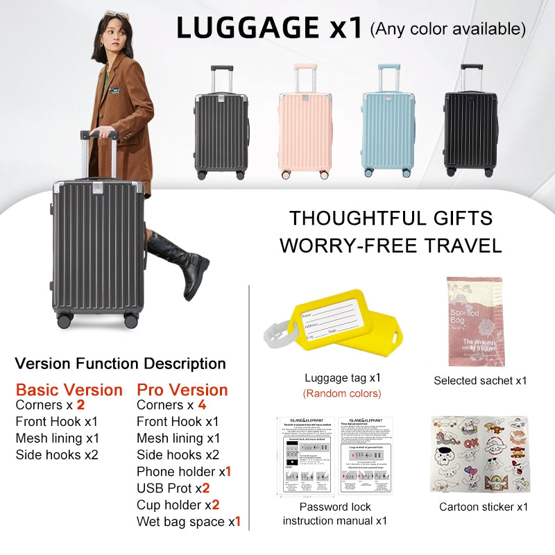 ISLAND ELEPHANT CAREFREE Series Maleta Luggage Travel Bag 20/24/28inch Suitcase With USB Cup Holder