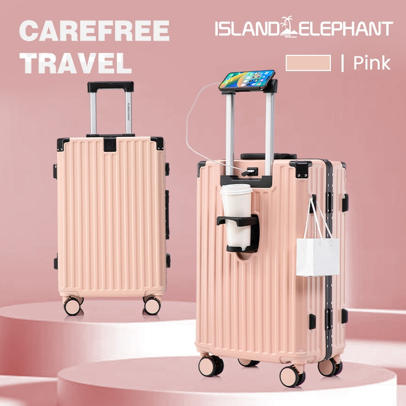 ISLAND ELEPHANT CAREFREE MAX Aluminum Frame Luggage Travel Bag Suitcase With Cup Holder USB Maleta