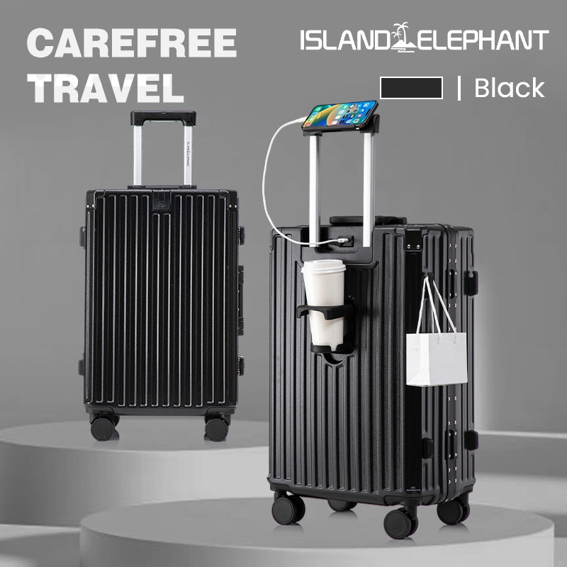 ISLAND ELEPHANT CAREFREE MAX Aluminum Frame Luggage Travel Bag Suitcase With Cup Holder USB Maleta