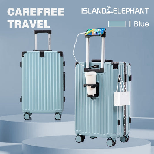 ISLAND ELEPHANT CAREFREE MAX Aluminum Frame Luggage Travel Bag Suitcase With Cup Holder USB Maleta