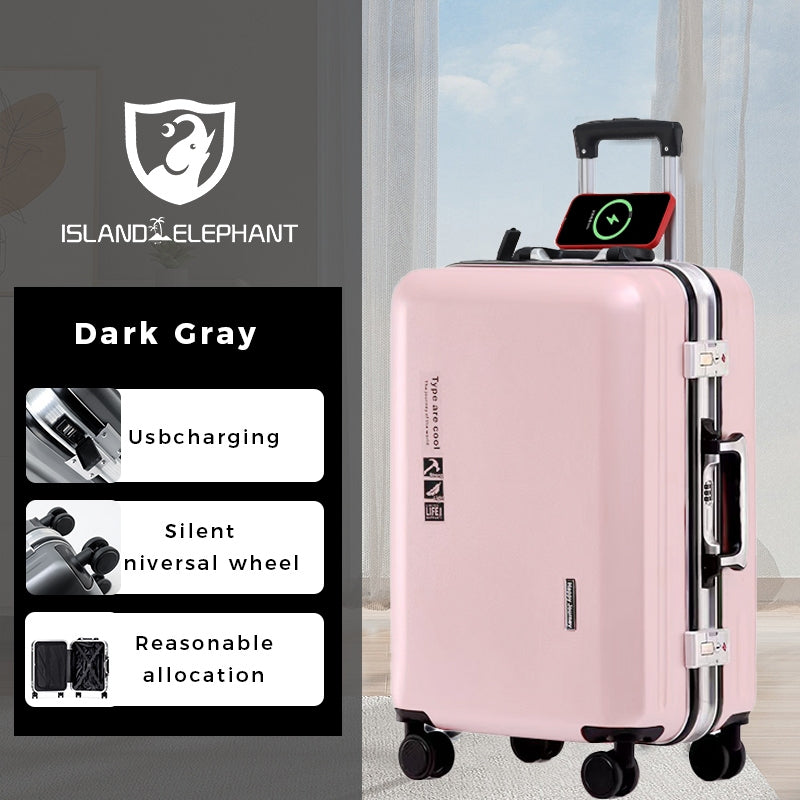 ISLAND ELEPHANT Kangaroo Aluminum Luggage Travel Bag Large Capacity With USB Interface ABS+PC